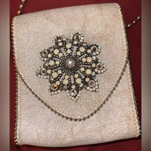 Vintage Leather Rock Jeweled Crossbody Bag 90’s Swarovski Crystal Floral Design